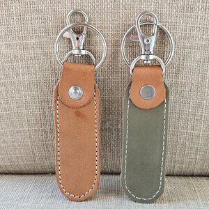 Lot of 2 Keychains Double Sided Dual Tone Genuine Leather Keys Holder Handmade